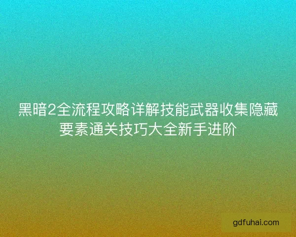 黑暗2全流程攻略详解技能武器收集隐藏要素通关技巧大全新手进阶